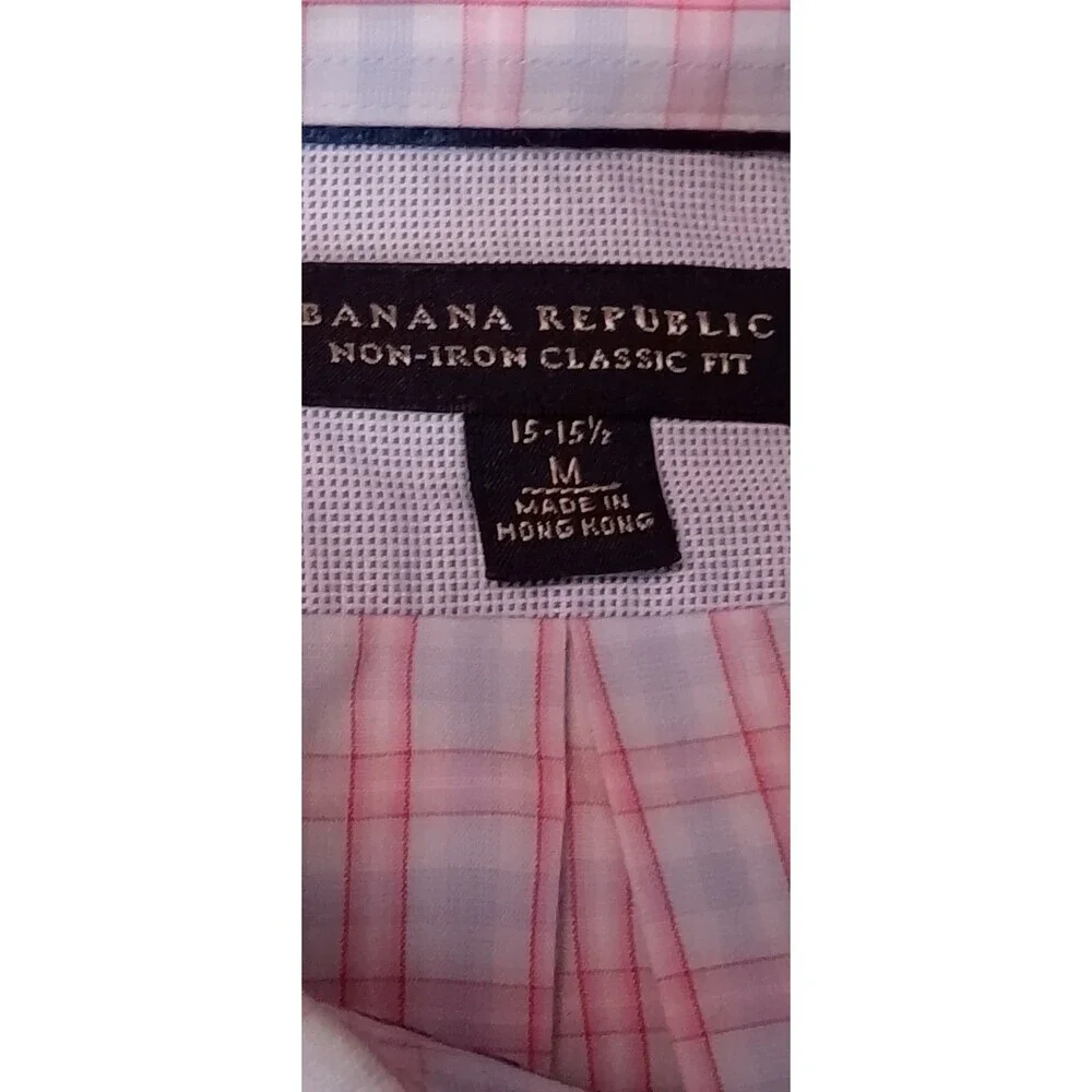 Banana Republic Men’s Medium 15-15.5 Non-Iron Classic Fit Shirt Pink Blue Plaid